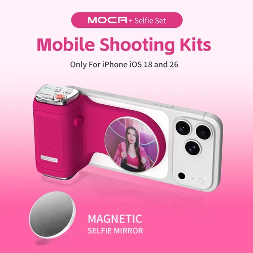Imagen 1 del producto COMITOK MOCA Empuñadura de disparo para iPhone, control remoto Bluetooth recargable desmontable, obturador DSLR/bloqueo de enfoque + luz de relleno opcional/espejo