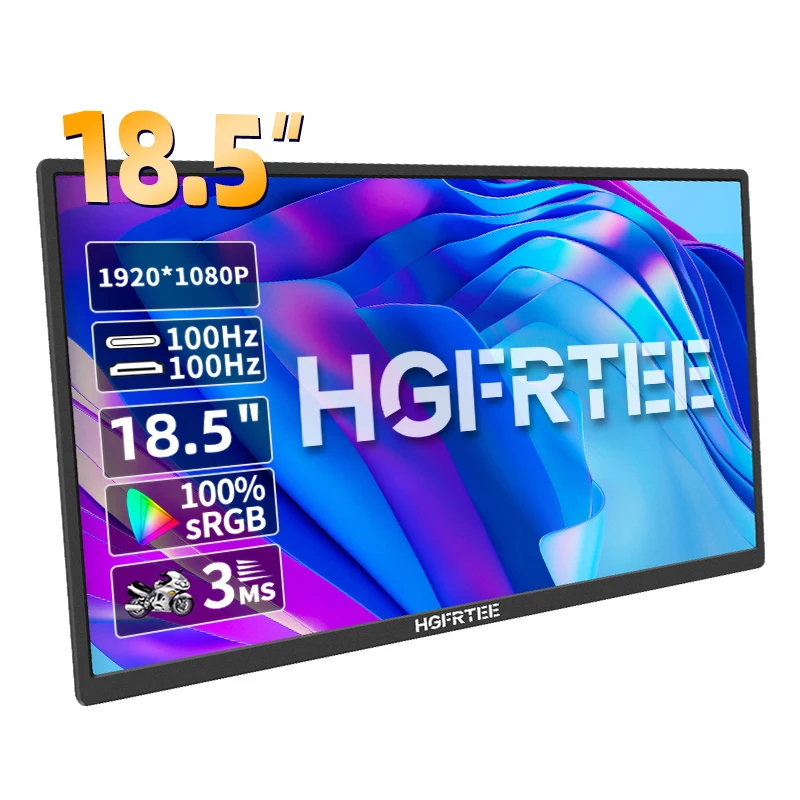 HGFRTEE 18.5inch Portable Monitor 100Hz RGB100% With VESA Hole & Back bracket Laptop Extended Display ADS-IPS HDR Screen