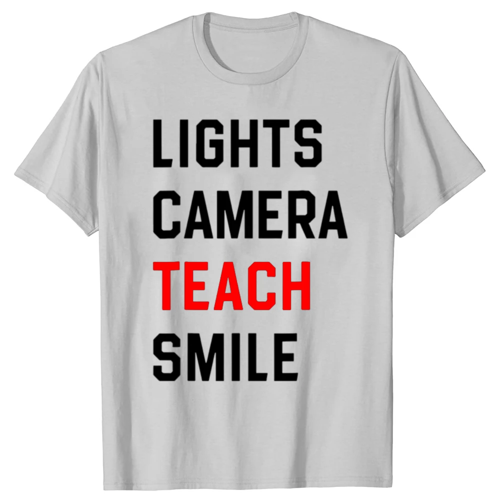 Retro Lights Camera Teach Smile Teacher Lustiges Schul-Grafik-T-Shirt für Männer, Baumwolle, Humor, Streetwear, T-Shirt, kurz, Unisex-Kleidung – Detail 3