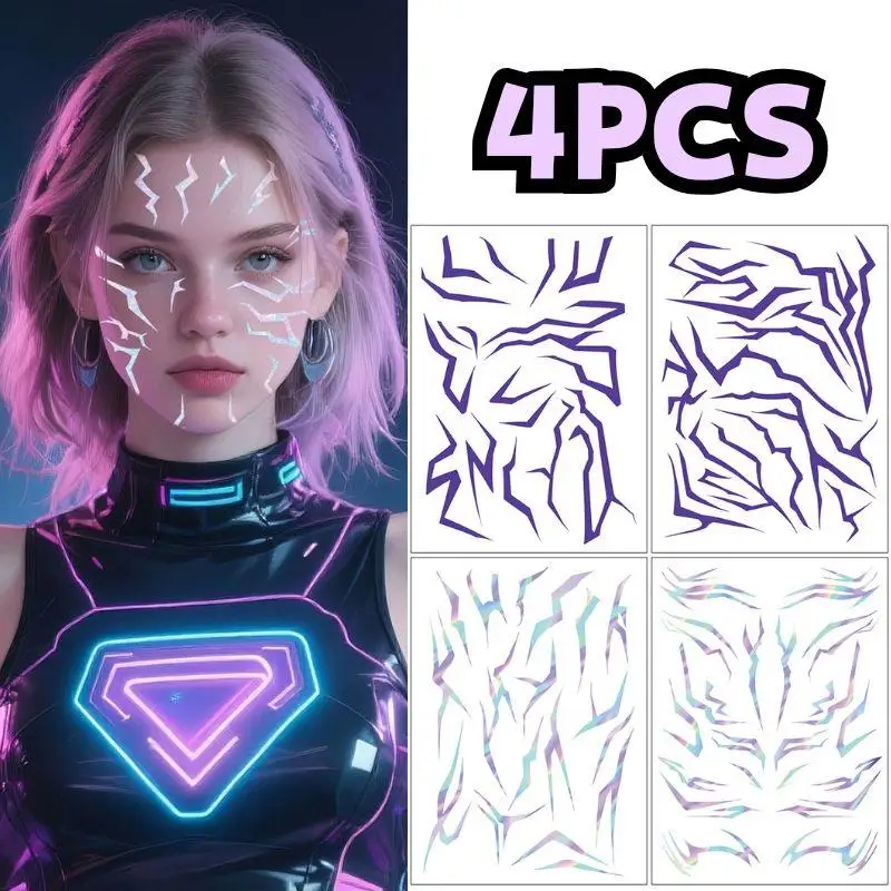 

4pcs Laser Temporary Tattoo Stickers Anime Cosplay Stage Performance Makeup Waterproof Facial Sticker Halloween Party Decoration