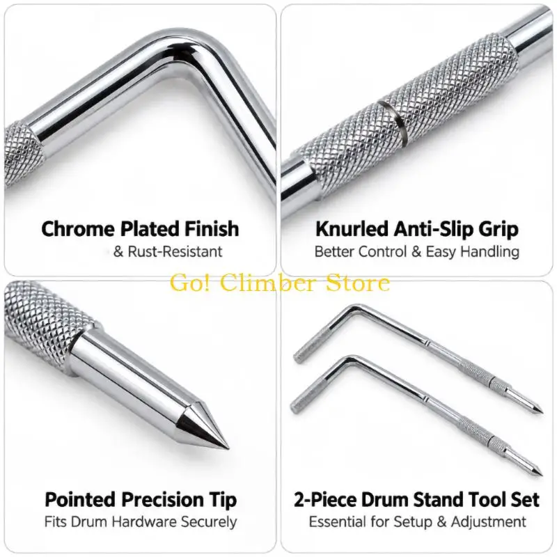 Q84C Threaded Drum Stand Leg Replacements, 2-Piece Iron Set with Curved Rod Form and Tapered Ends for Drum Hardware Repair and