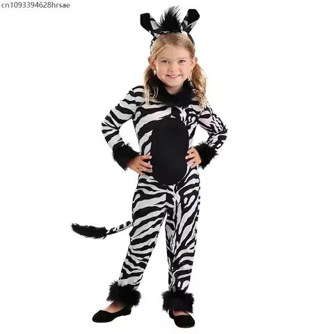 Toddler Girls's Zebra Cosplay Costume Children Animal Striped Jumpsuit Party Stage Funny Animal Performance Costumes