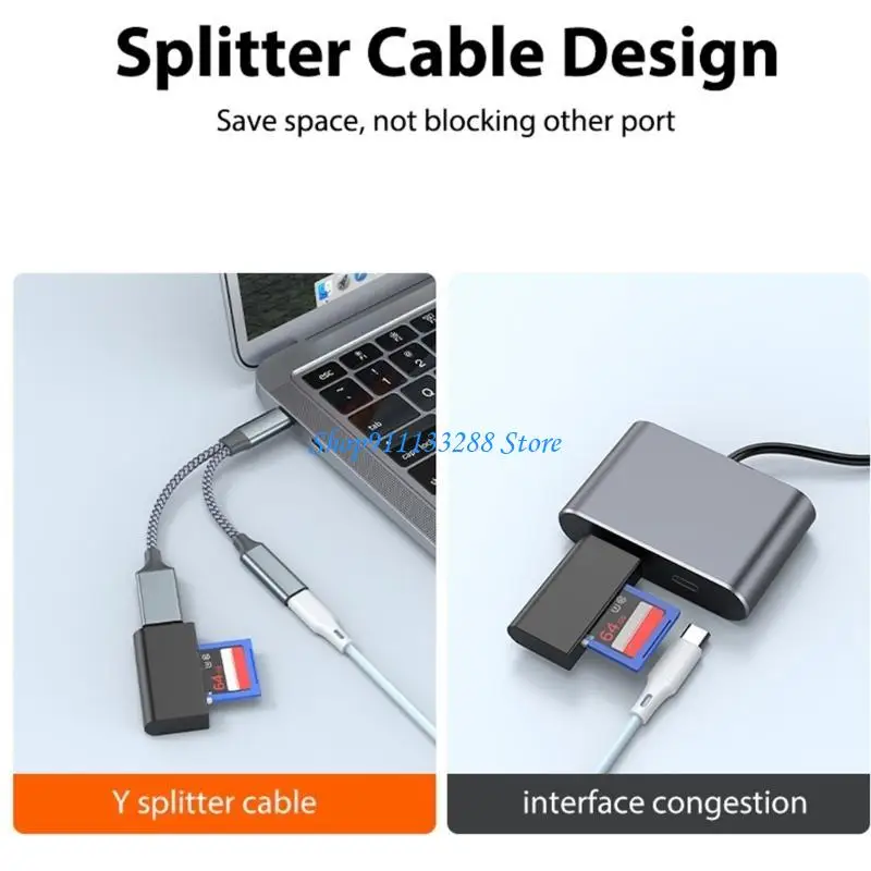 USB C OTG Adapter, 2 in 1 USB C Splitter with PD10W Fast-Charging Type-C Otg and USB A Female Port Nylon Braid Cable