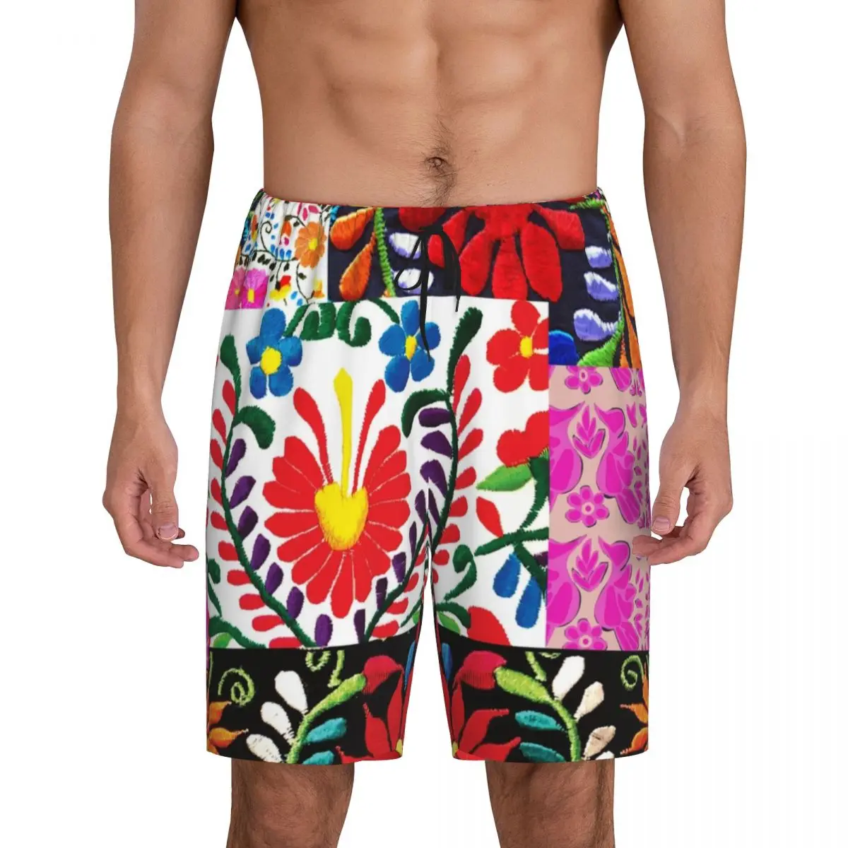 

Custom Printed Mexican Patchwork Print Poster Pajama Shorts for Men Sleepwear Bottoms Sleep Short Pjs with Pockets