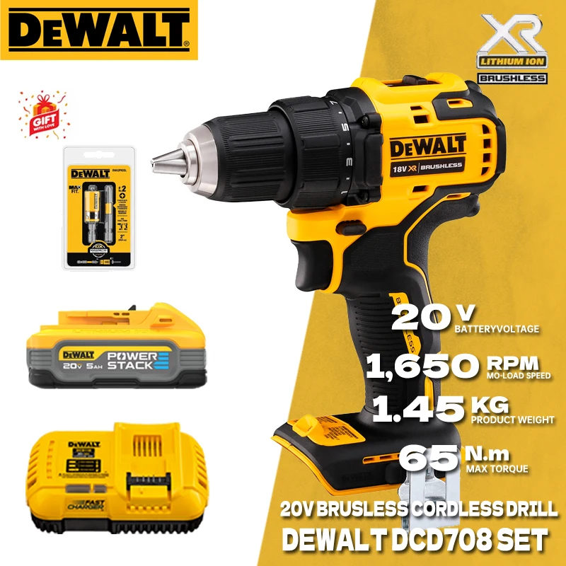 DEWALT DCD708 20V MAX Cordless Drill Kit Brushless Motor Power Tool With 20V Lithium-Ion Battery Impact Eletrical Driver Set