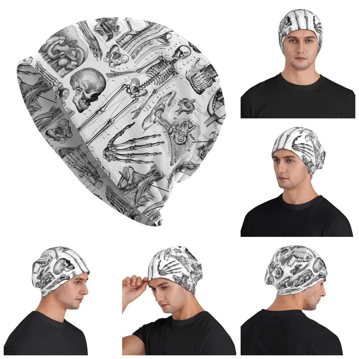 

Human Anatomy White Print Warm Knitted Cap Hip Hop Bonnet Hat Autumn Winter Outdoor Beanies Hats for Unisex Adult