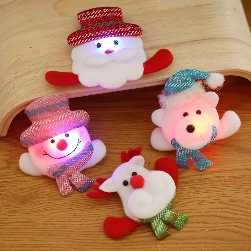 1Pcs Christmas LED Glowing Santa Snowman Bear Deer Brooch Pin Theme Party Children Kids Adult Gift Christmas Decoration 2025