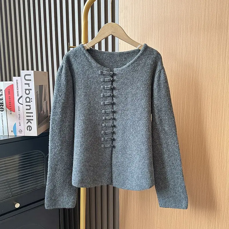 wool  Western Style Suit Women\'s Elegant Buckle Knitted Cardigan Skirt Two-Piece Suit Spring and Autumn New 2024 Skirt