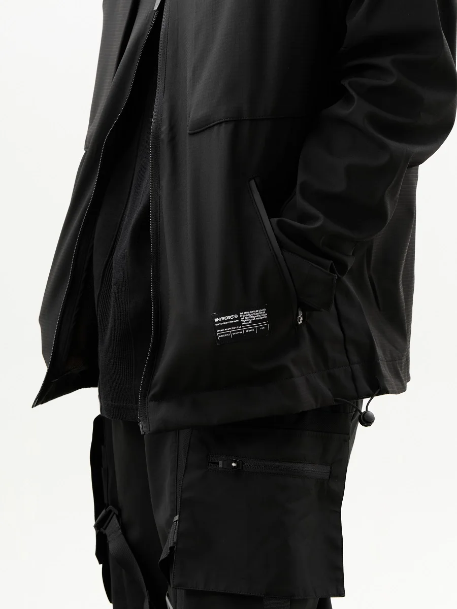 WHYWORKS 20AW lightweight jacket black techwear cyberpunk 2-way zipper waterproof tech coat darkwear