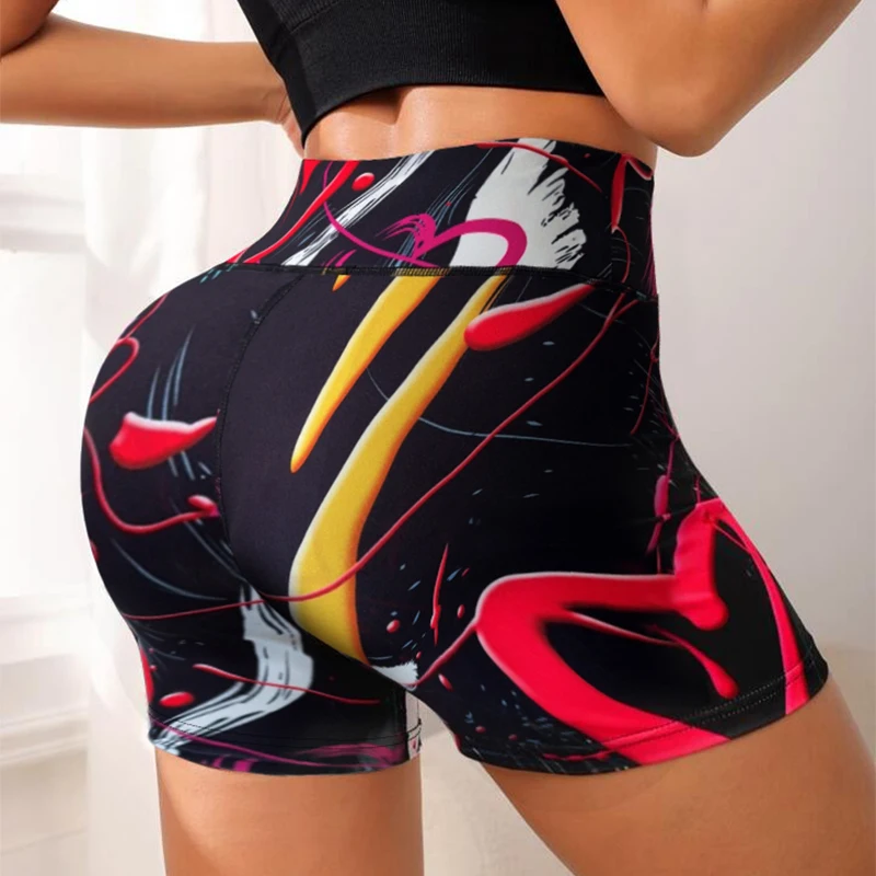 Love Print Yoga Shorts High Elasticity Fabric Inclusive Soft Skin-friendly Sport Casual Style Moisture-wicking