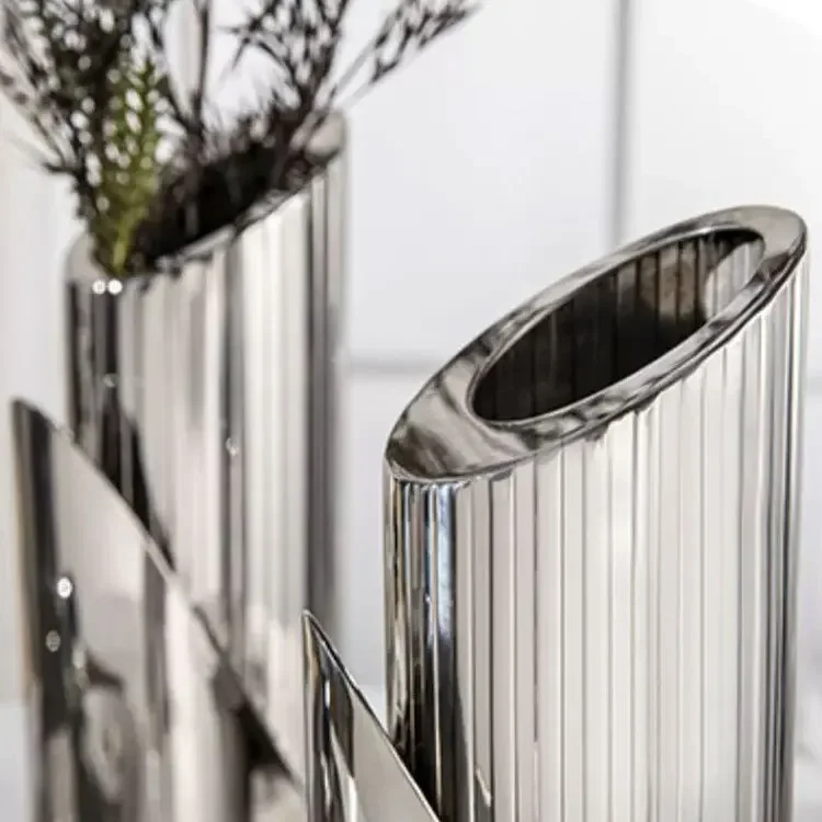 Современное искусство, ваза из нержавеющей стали, орнамент, модель для комнаты, гостиной, журнальный столик, обеденный стол, цветочная композиция, украшение