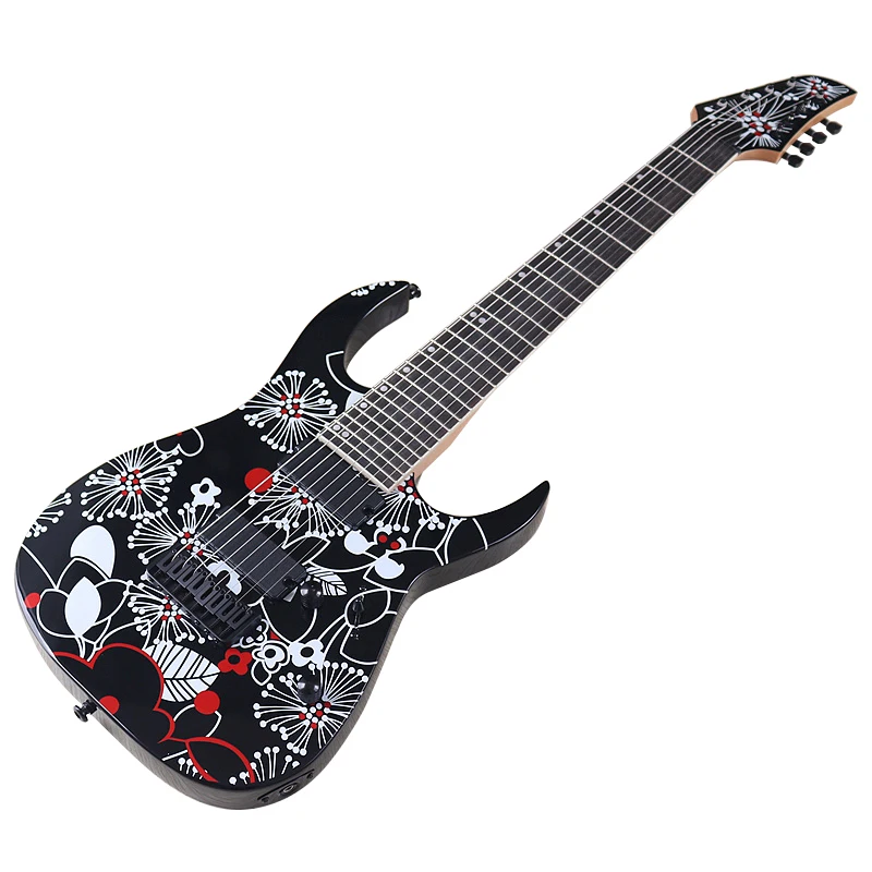 High Gloss 8 String Electric Guitar 39 Inch Black Guitarra Solid Basswood Body 22 Frets Good Handicraft Fast Deliver