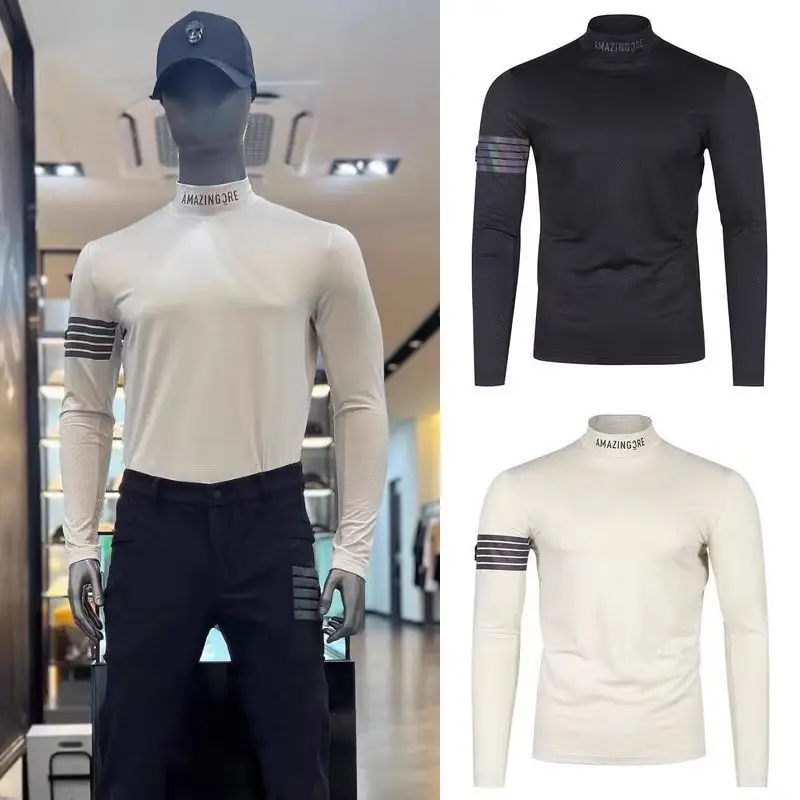 

Men's Golf Shirt with Stand Collar and Fashionable Long Sleeves