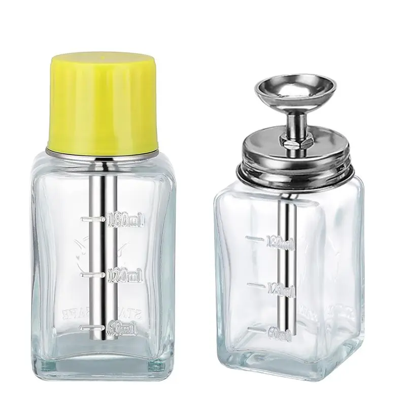 A33Z-2PCS 6Oz / 180Ml Clear Acetone Dispenser With Cap, Glass Nail Polish Remover Pump Alcohol Dispenser Alcohol Bottle