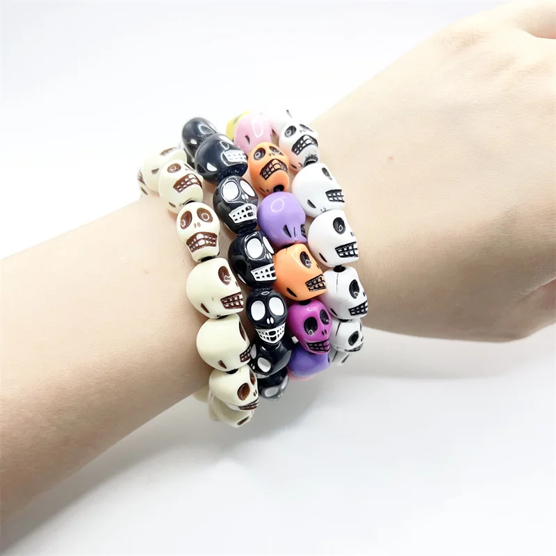 4 Pcs/set Multicolor Fashion Gothic Skull-shaped Beaded Bracelets for Women Men Parties Sexy Daily Wear Jewelry Gifts