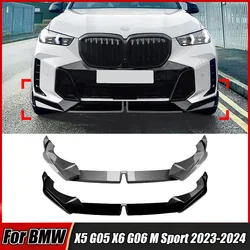 Car Front Bumper Lip Splitter For BMW X5 G05 X6 G06 M Sport LCI 30d 40i M60i 2023-2024 Lower Spoiler Deflector Body Kit
