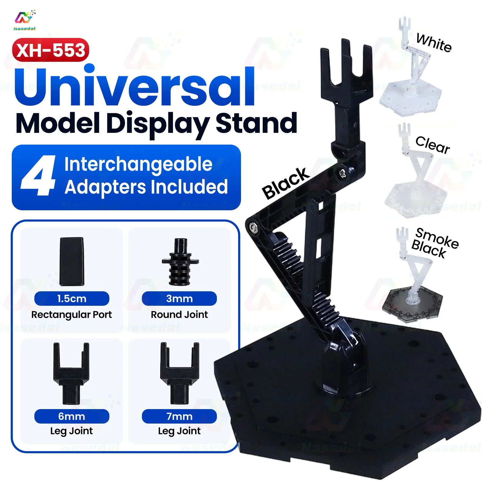 Universal Model Display Stand 3pcs for Gundam 1/144 HG RG BB Action Figures 4 Interchangeable Adapters Hexagonal Base Hold Racks