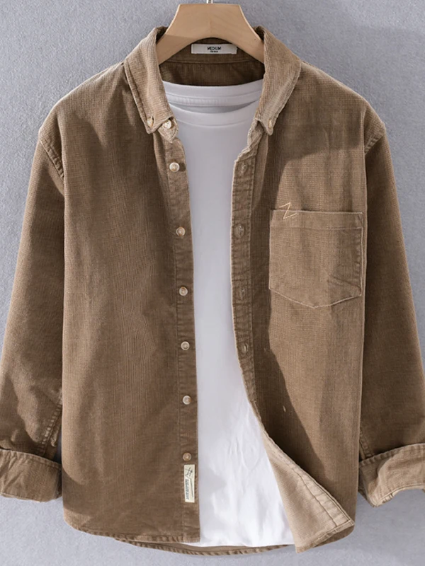 

Men's Casual Loose Cotton Velvet Jaet Spring Autumn Faionable Korean Sle Long Sve Pure Color Outerwear irt