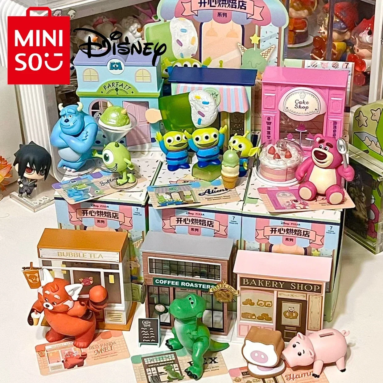 MINISO-Disney Pixar Série Rua Figura Caixa Cega, Anime Ornamento Modelo Bonito, Sobremesa Feliz Genuína, Presente Surpresa Misteriosa