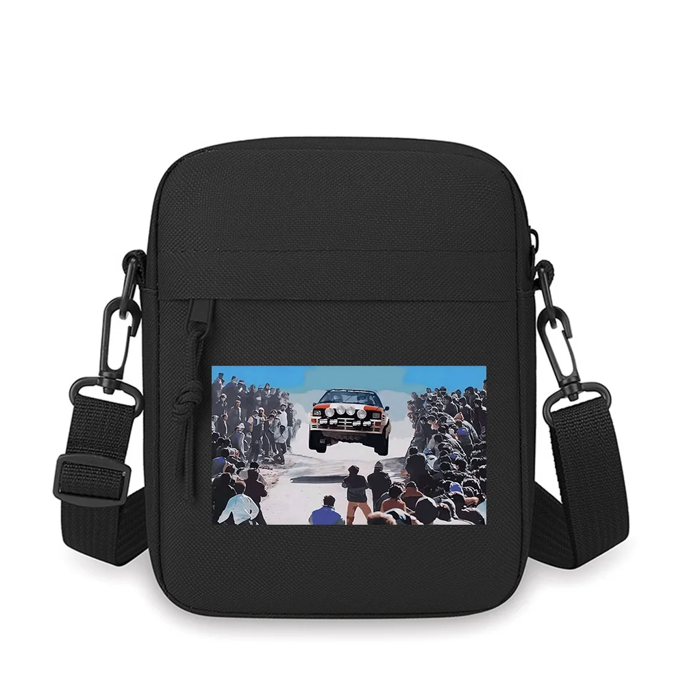 

Rally car jump fans cheering action Men Crossbody Bag Single Shoulder Women Cartoon Anime Film Printing Design Unisex
