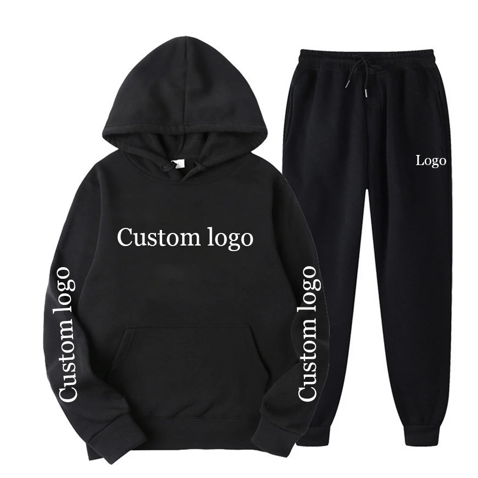 Custom Logo DIY Hoodie Sets Men High Quality Cotton Hoodies Brand Pants Casual Jogger Suit Tracksuit Pullover Sweatshirt Woman