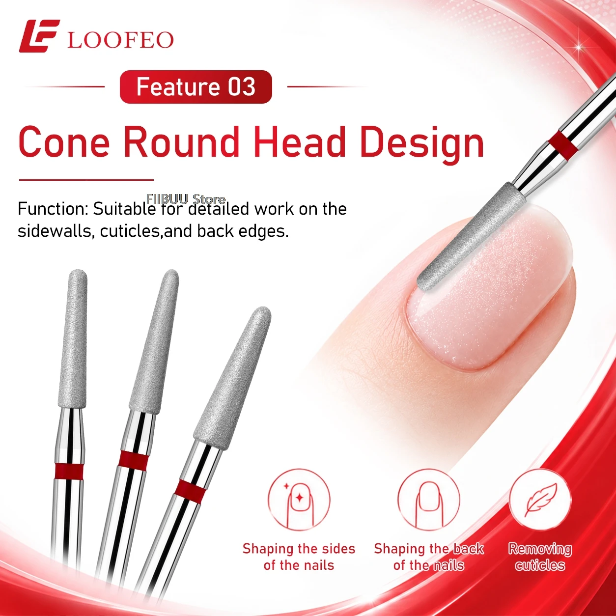 Fine Diamond Nail Drill Bits Set 3 Piece 3 Sizes E-File Bit Milling Cutter for Manicure Pedicure Cuticle Burr Cleaning Nail Prep