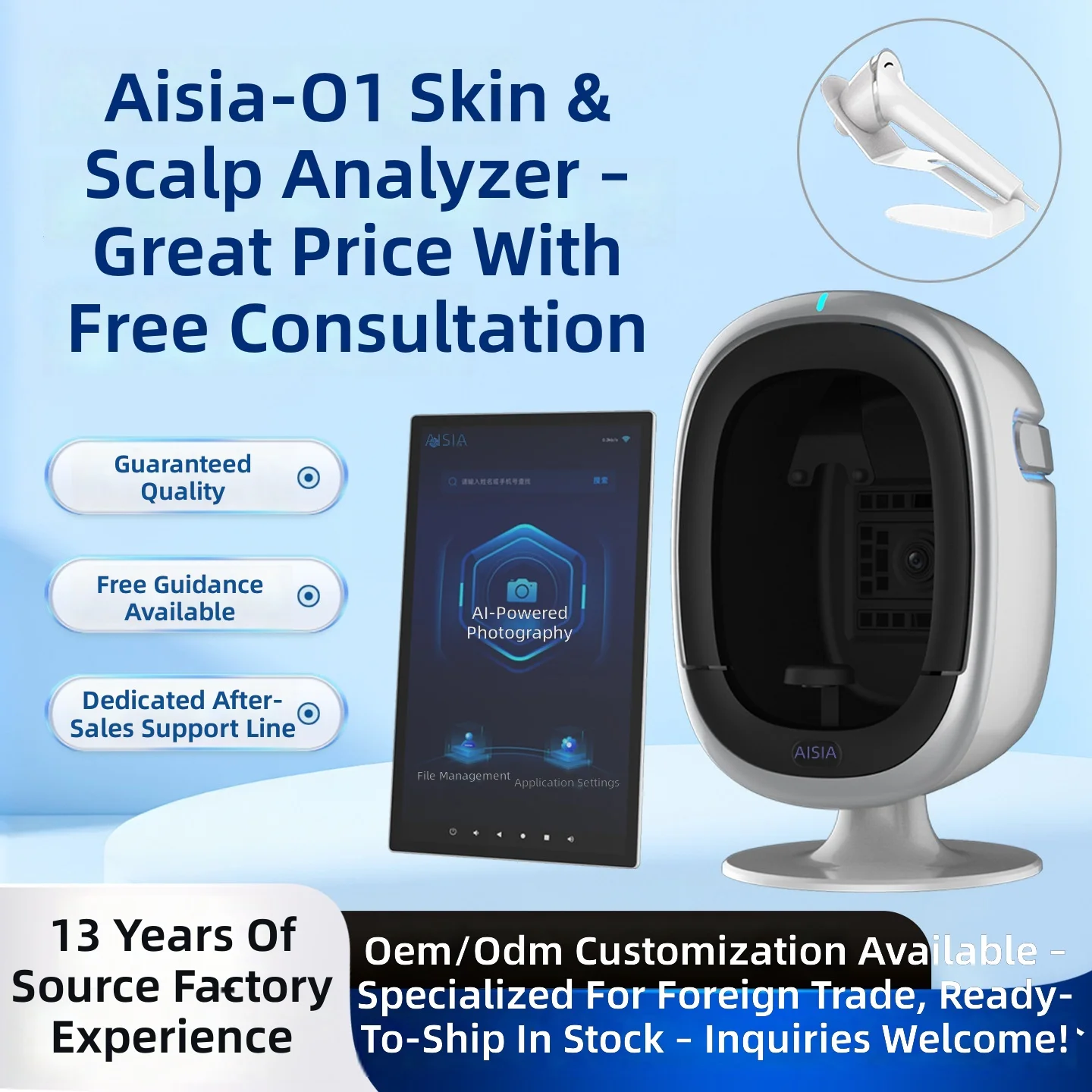 

Анализатор кожи и кожи головы AISIA O1 Smart, поддержка нескольких языков, профессиональный дерматологический сканер, монитор здоровья кожи