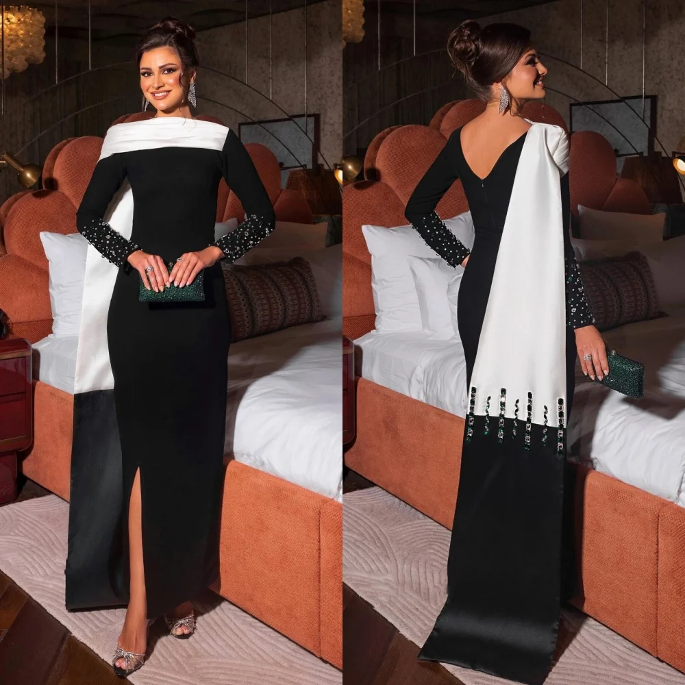 Customized High Quality Jersey Pleat Sequined Straight Long Dresses Bespoke Occasion Prom Sparkle Chinese Style