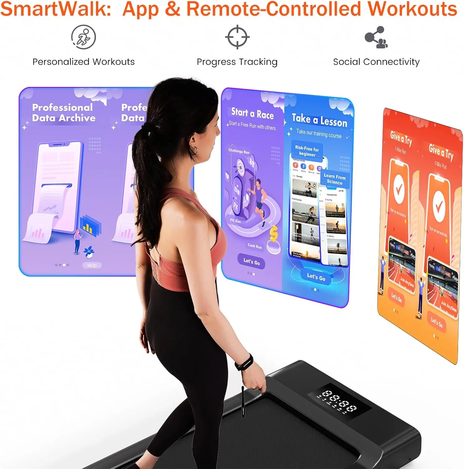 2024 Upgrade Walking Pad, Smart Under Desk Treadmill for Home Office, No-Assembly Treadmills with APP and Remote Control, LED Di