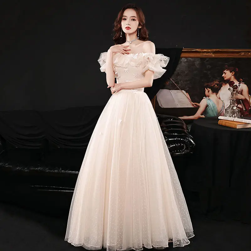 

French Sexy Butterfly Applique Ruffles Slash Neck Back Bandage A-Line Evening Dress Women Formal Gowns Robe De Soiree Cheongsam