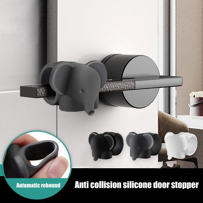 1 Pcs 3.7*4*2.5cm Cartoon Elephant Silicone Door Barrier Non Perforated Door Handle Anti collision Device Silent Door Stopper