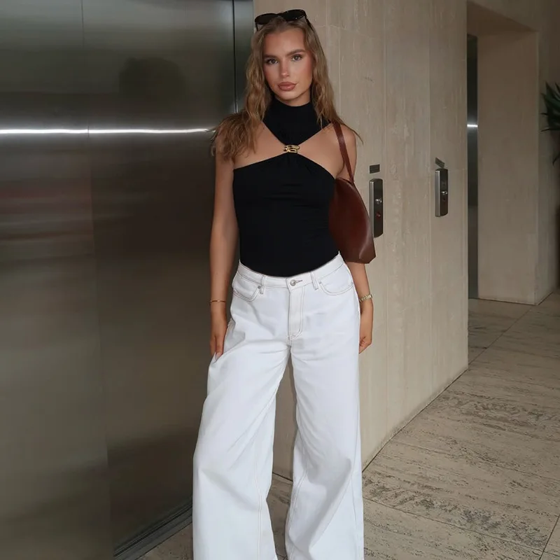 

Sexy Hollowed out V-Ne Slim Fit Top for Women Spring Summer Ele Design Sense Pure Color No Sve Splice Sle