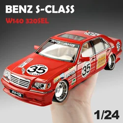 Diecast 1/24 Schaal Benz W140 320sel Vintage Auto Model Met Led Licht Display Box Collectie Miniatuur Voiture Set Home Decor