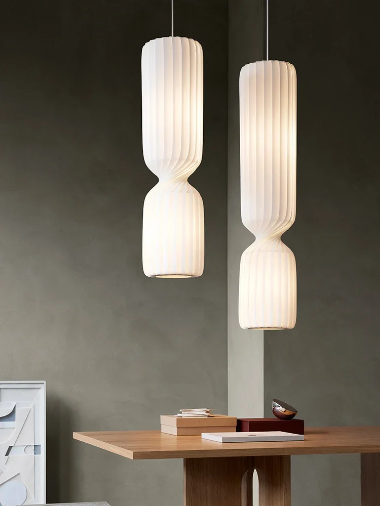 

Modern White luxury fabric shade led pendant light, dining room decor art style creative hanging ceiling light fixtures.