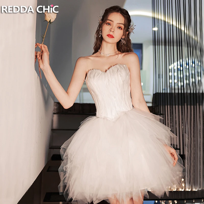 

ReddaChic White Swan Feather Tulle Tutu Women Rhinestone Lace Up Corset Mini Dress Princess Birthday Party Cocktail One-piece