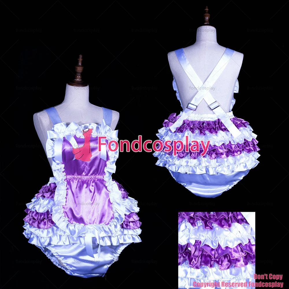 fondcosplay adult sexy cross dressing sissy maid short baby lilac satin jumpsuits rompers Unisex dress CD/TV[G3848]