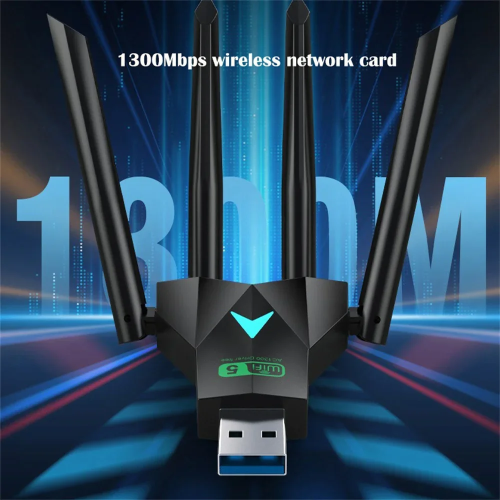 واي فاي USB محول 1300Mbps 2.4G/5Ghz ثنائي النطاق USB3.0 واي فاي دونغل 802.11AC 4-هوائي استقبال لاسلكي للكمبيوتر/الكمبيوتر المحمول سائق مجاني