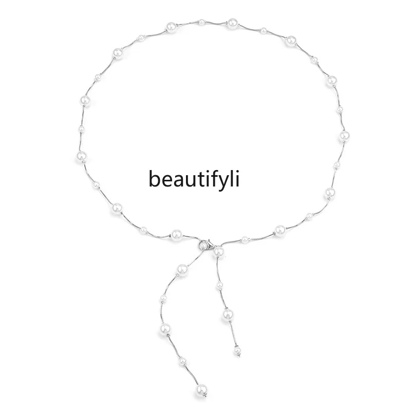 

European and American jewelry sexy pure desire style imitation pearl waist chain women's fashion simple metal chain body chain