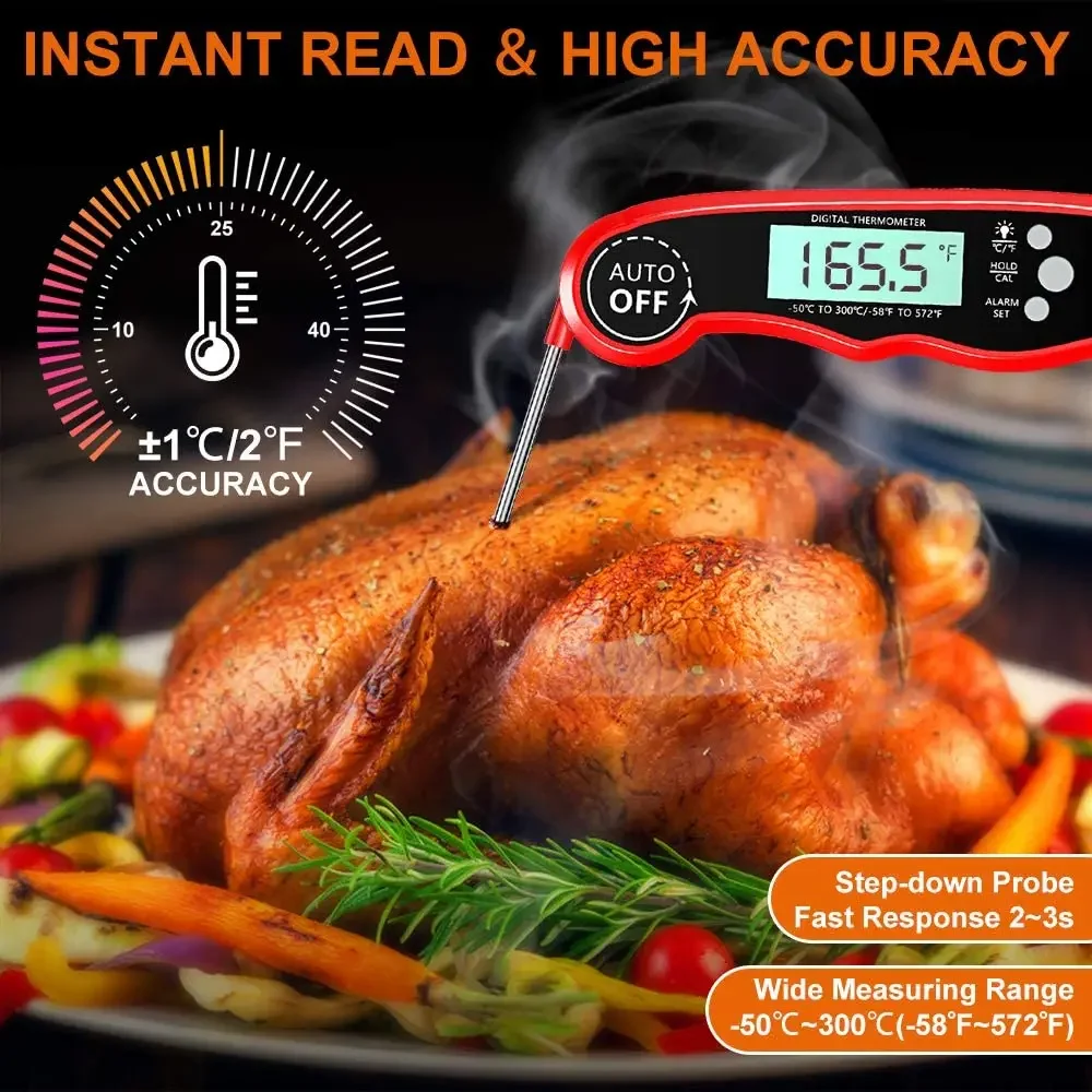 Instant Read Meat Thermometer Best Waterproof Ultra Fast Digital Food Water Milk Thermometer for Outdoor Cooking BBQ and Kitchen