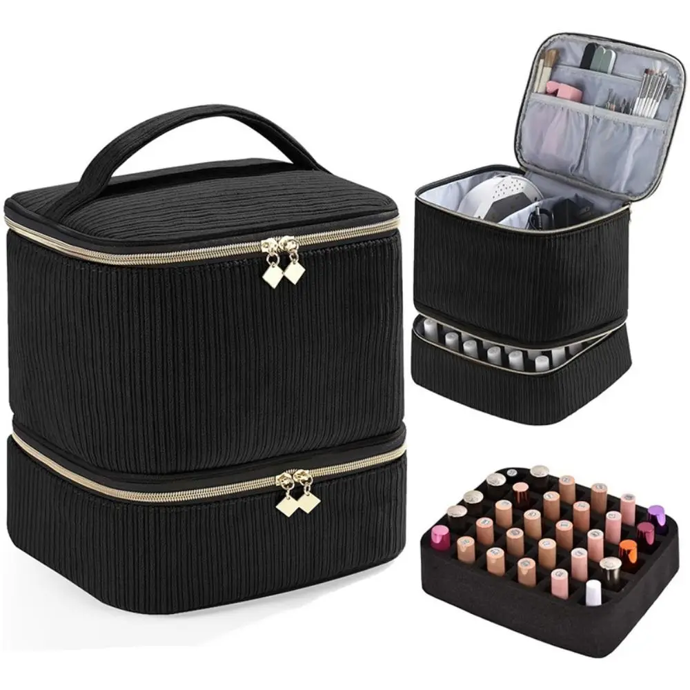 Double Layer Nail Polish Organizer Bag 30 Grids Large Capacity Essential Oil Storage Bag Handheld Makeup Bag Nail Care Tool