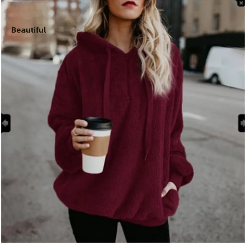 Pull à capuche décontracté pour femme et fille, manteau en velours, de rue, en Polyester, Long, coupe ample, une seule pièce, automne et hiver