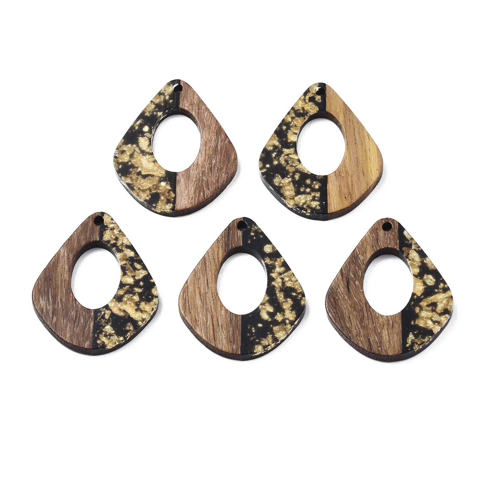 

20pcs Resin Waxed Walnut Wood Pendants Charms with Gold Color Foil Teardrop for Jewelry Making DIY Bracelet Necklace