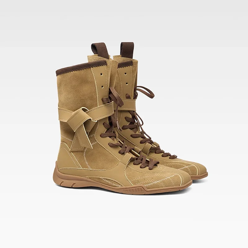 

CICIYANG Women's Short Boots 2025 New Lace-up Work Women Large Size Boxing Boots Cow Suede Retro Ankle Boots Female