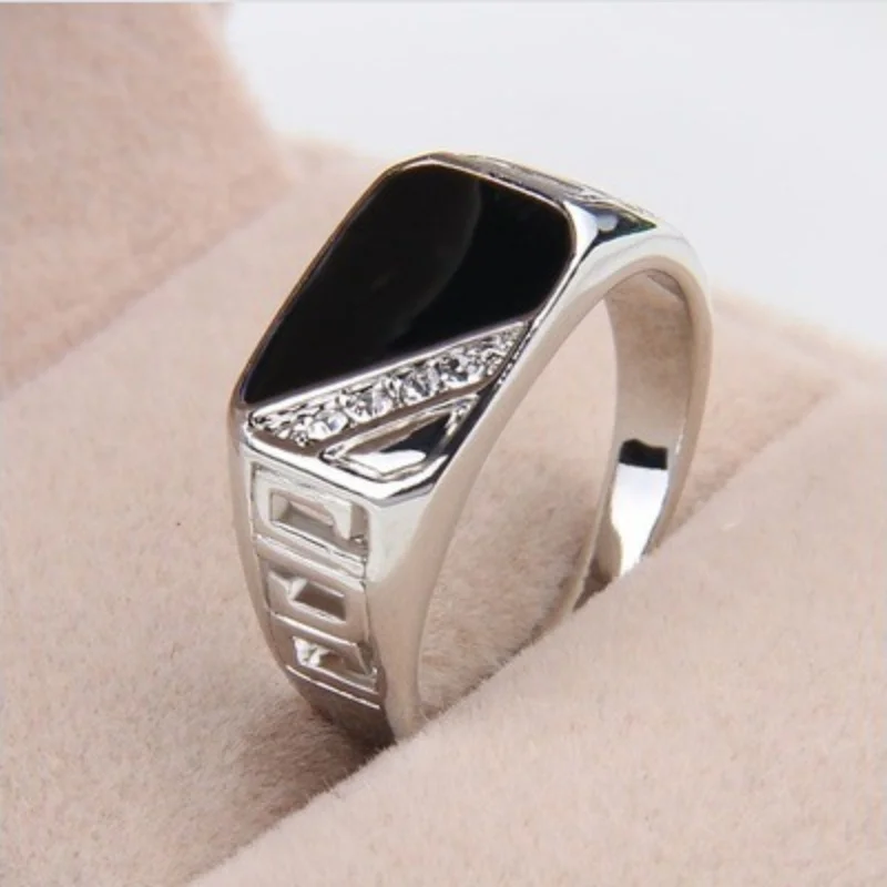 

New Silver Plated Stainless Steel Classic Square Rings For Men Square Cubic Zircon Ring Jewelry Accessories Wholesale