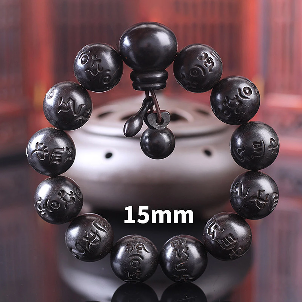 Natural Black Wood Tibetan Six Characters Mantra Bracelets Buddhist Praye Lightning Stroke Jujube Beads Meditation Men Women