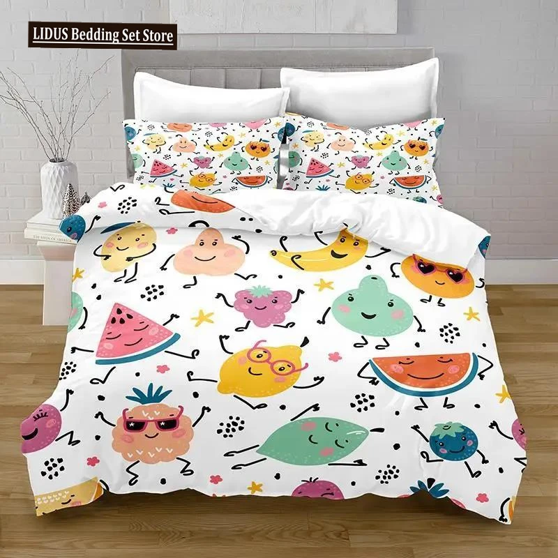 

Cartoon Fruit Duvet Cover Set Watermelon Pineapple Lemon Banana Japanese Style Print Soft Polyester Bedding Set For Kids Teens