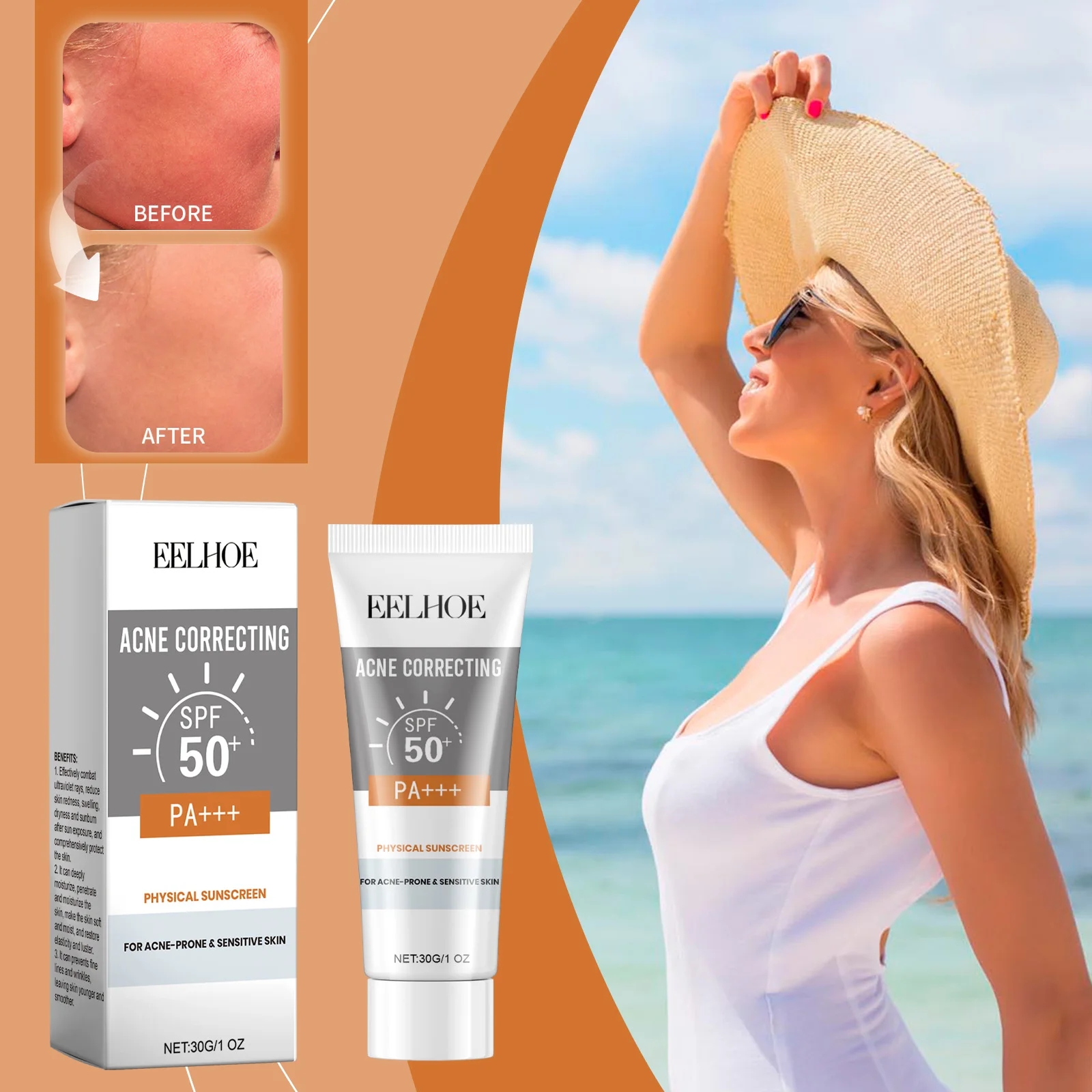 

EELHOE Freshing Facial Sunscreen Hydrate nourish Moisturizing Skin Uv Protection Solar Blocker Spf50 Hydrating Face Sunscreen