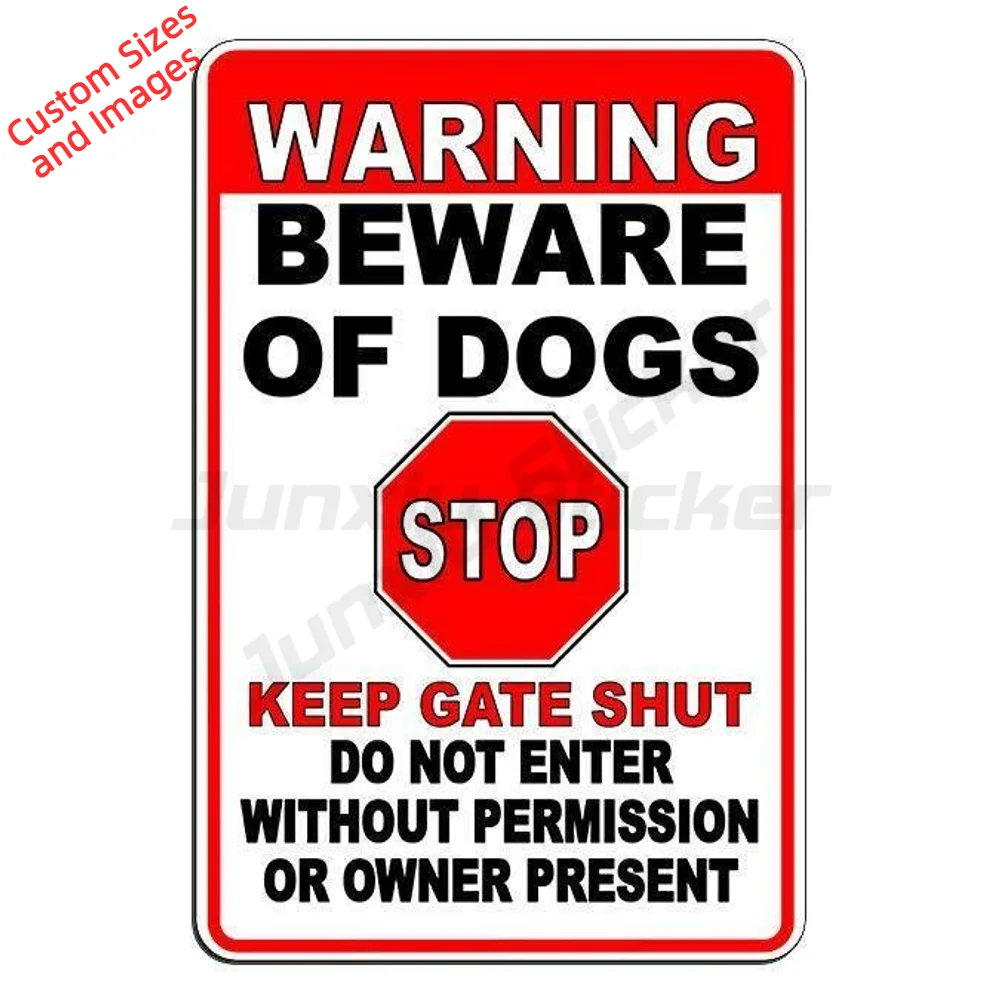 Beware Of Dogs Warning Stop Do Not Enter Keep Gate Shut Waterproof PVC Sticker For Gate Fence And Yard Entrance Decal Label