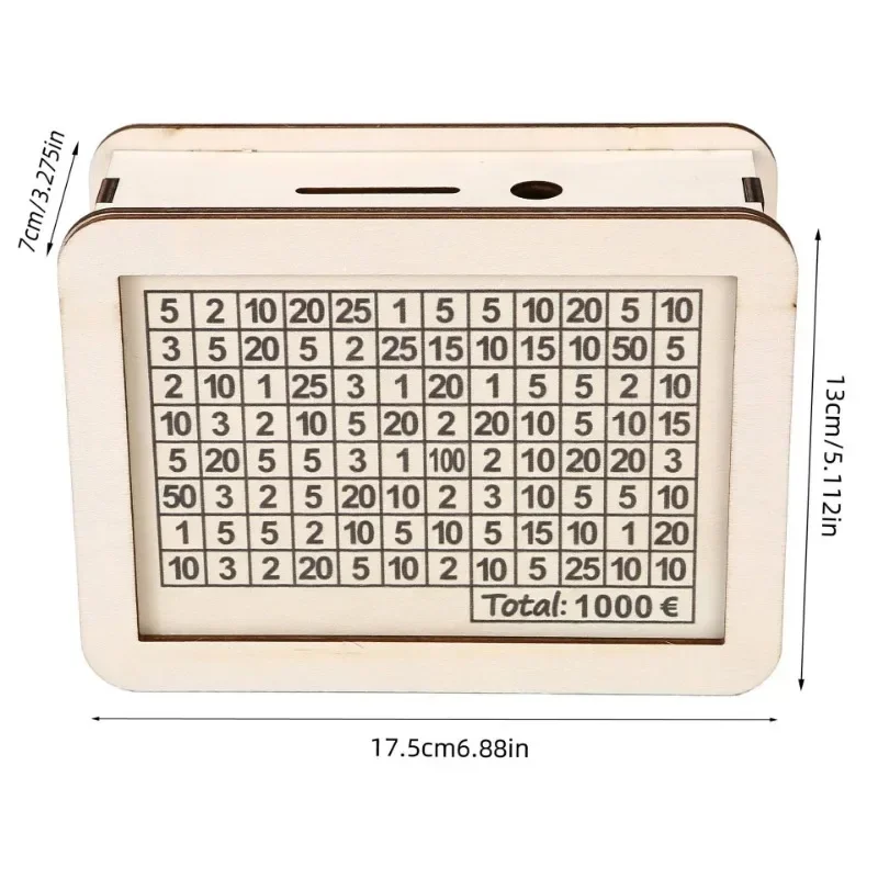 Wooden Money Box with Savings Goal and Numbers Reusable Money Storage Case for Adults Child Piggy Bank Crafts Money Saving Box