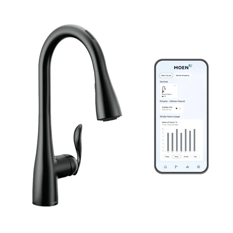 

Pull Down Sprayer Kitchen Faucet with Voice Control and Power Boost Faucet Kitchen Matte Black Smart Faucet Touchless